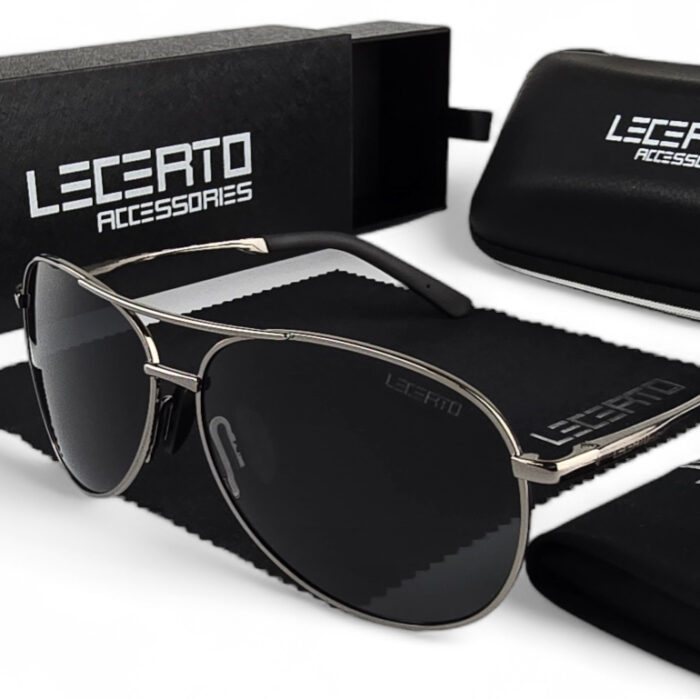 OKULARY PRZECIWSŁONECZNE POLARYZACYJNE UV400 LECERTO AVIATOR ZESTAW - obrazek 1