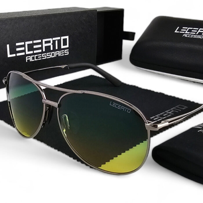 OKULARY PRZECIWSŁONECZNE POLARYZACYJNE UV400 LECERTO AVIATOR ZESTAW - obrazek 1