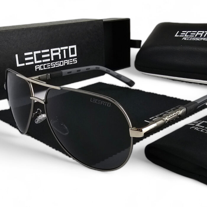 Okulary przeciwsłoneczne polaryzacyjne UV400 LECERTO AVIATOR 8725 ZESTAW - obrazek 1