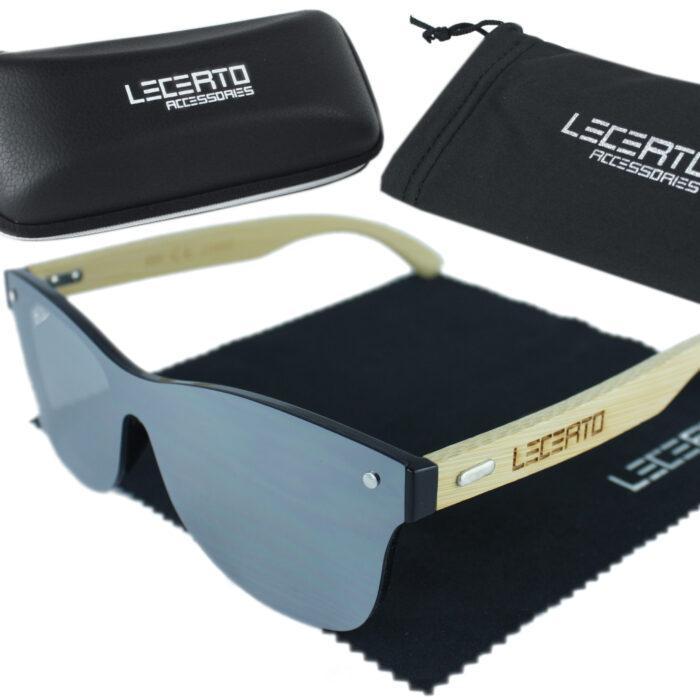 OKULARY PRZECIWSŁONECZNE DREWNIANE UV400 LECERTO ZESTAW - obrazek 1