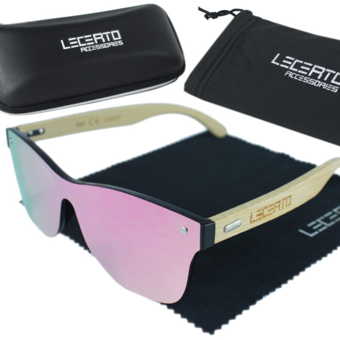 OKULARY PRZECIWSŁONECZNE DREWNIANE UV400 LECERTO ZESTAW - obrazek 1
