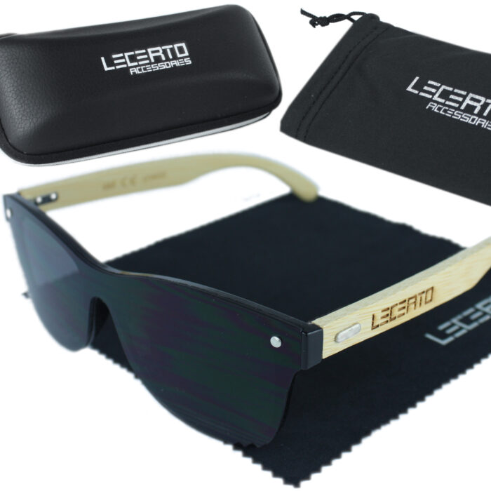 OKULARY PRZECIWSŁONECZNE DREWNIANE UV400 LECERTO ZESTAW - obrazek 1