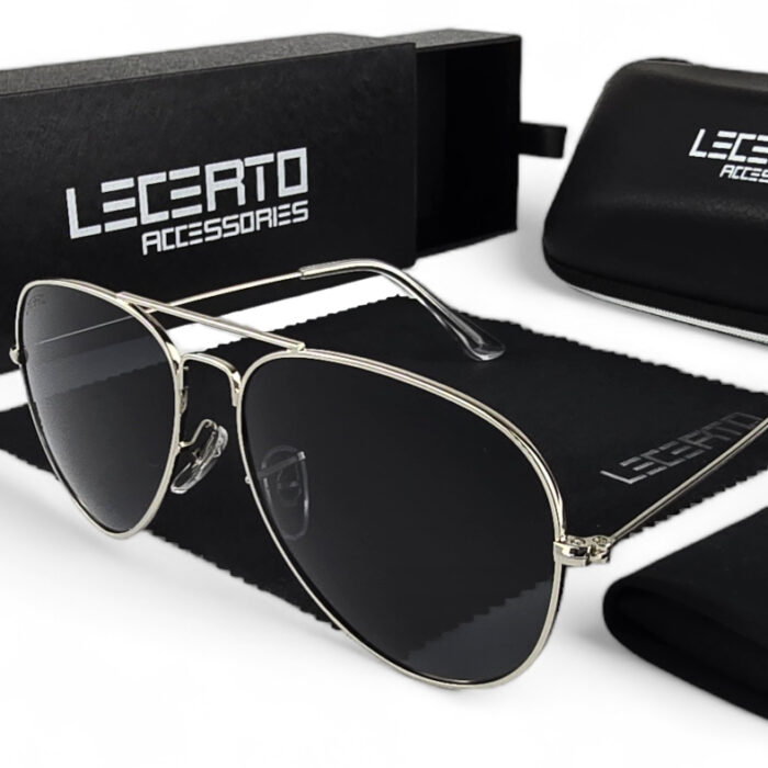 OKULARY PRZECIWSŁONECZNE POLARYZACYJNE UV400 LECERTO AVIATOR ZESTAW - obrazek 1