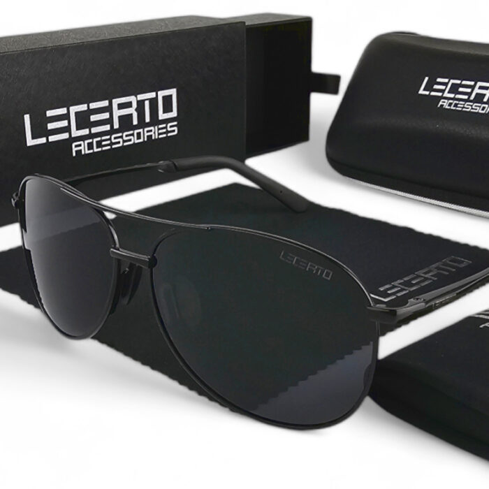 OKULARY PRZECIWSŁONECZNE POLARYZACYJNE UV400 LECERTO AVIATOR ZESTAW - obrazek 1