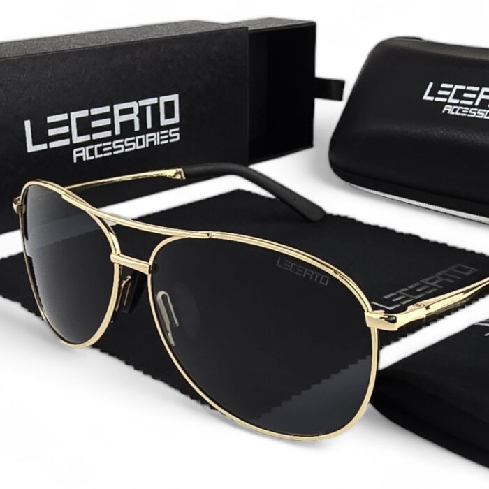 OKULARY PRZECIWSŁONECZNE POLARYZACYJNE UV400 LECERTO AVIATOR ZESTAW - obrazek 1