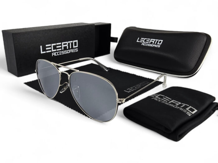 OKULARY PRZECIWSŁONECZNE POLARYZACYJNE UV400 LECERTO AVIATOR ZESTAW - obrazek 5