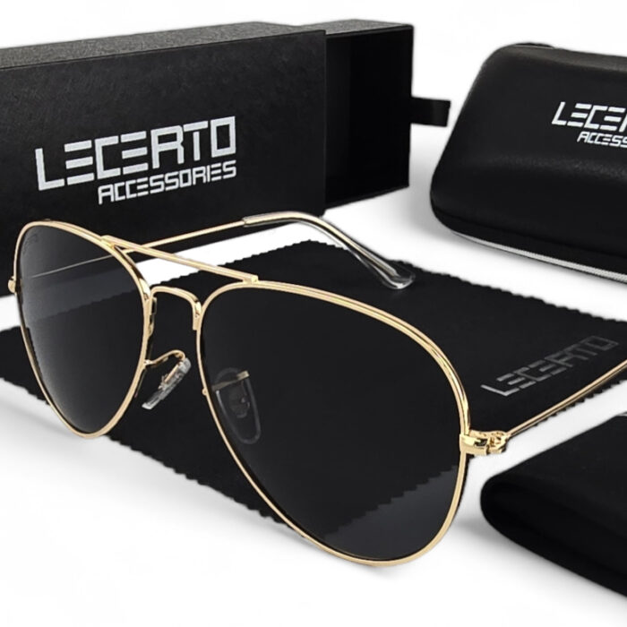 OKULARY PRZECIWSŁONECZNE POLARYZACYJNE UV400 LECERTO AVIATOR ZESTAW - obrazek 1
