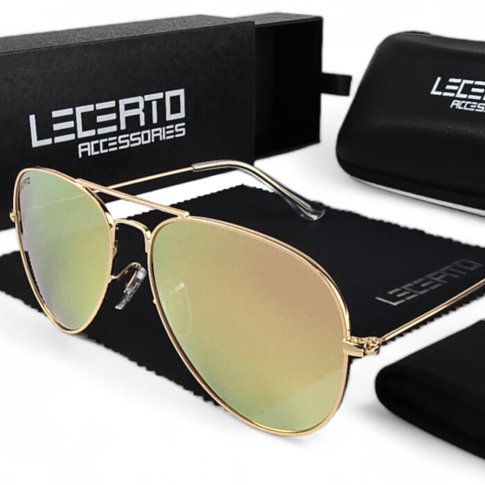 OKULARY PRZECIWSŁONECZNE POLARYZACYJNE UV400 LECERTO AVIATOR ZESTAW - obrazek 1