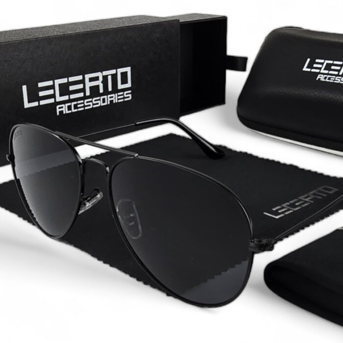 OKULARY PRZECIWSŁONECZNE POLARYZACYJNE UV400 LECERTO AVIATOR ZESTAW - obrazek 1