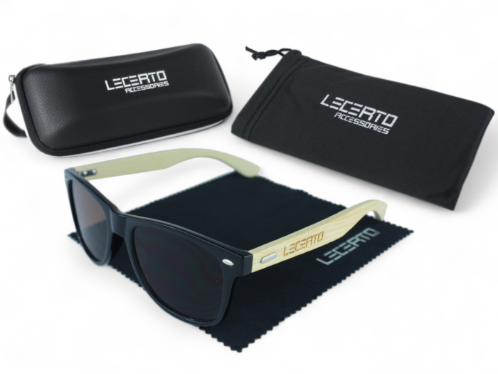 OKULARY PRZECIWSŁONECZNE DREWNIANE UV400 LECERTO ZESTAW - obrazek 5