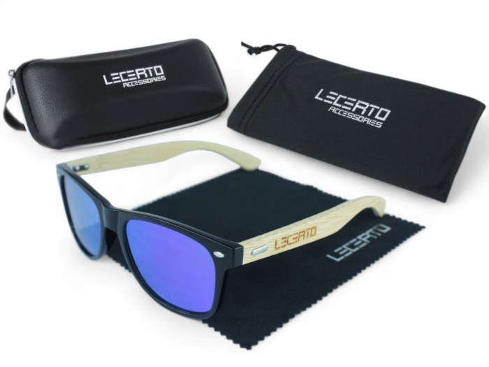 OKULARY PRZECIWSŁONECZNE DREWNIANE UV400 LECERTO ZESTAW - obrazek 5