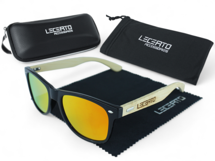 OKULARY PRZECIWSŁONECZNE DREWNIANE UV400 LECERTO ZESTAW - obrazek 5