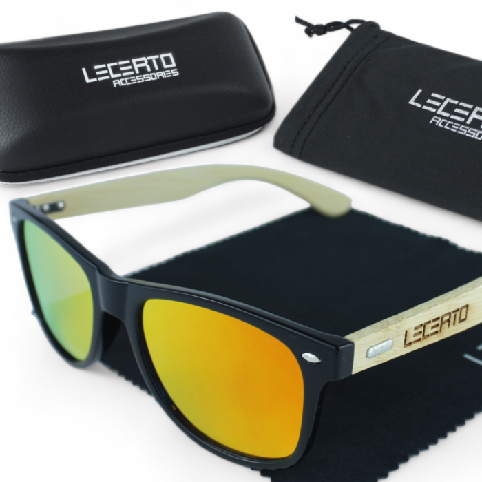 OKULARY PRZECIWSŁONECZNE DREWNIANE UV400 LECERTO ZESTAW - obrazek 1