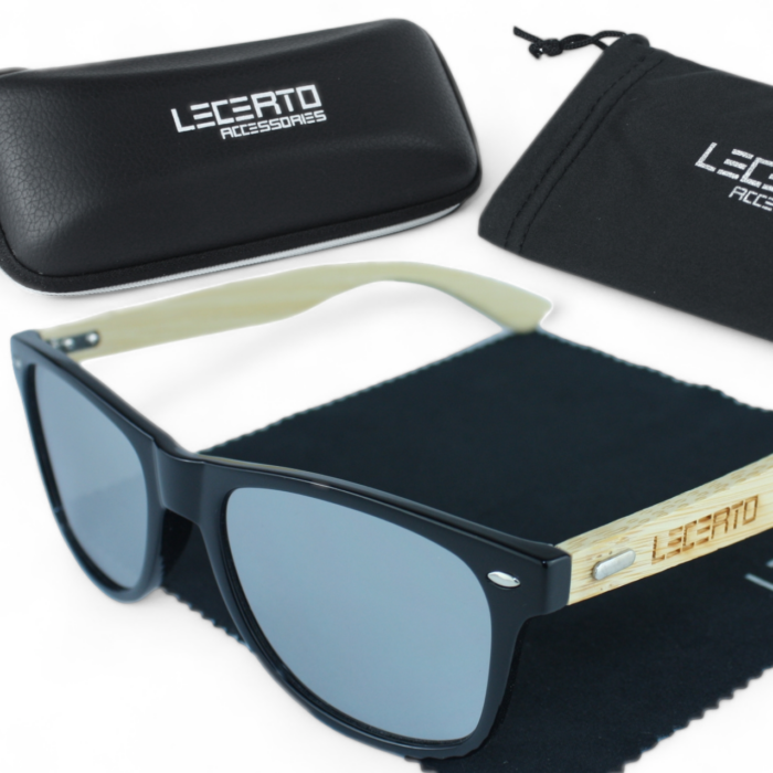 OKULARY PRZECIWSŁONECZNE DREWNIANE UV400 LECERTO ZESTAW - obrazek 1