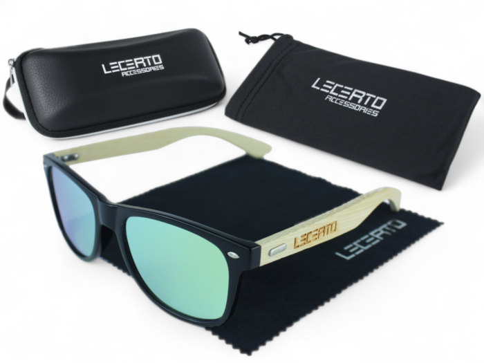 OKULARY PRZECIWSŁONECZNE DREWNIANE UV400 LECERTO ZESTAW - obrazek 5