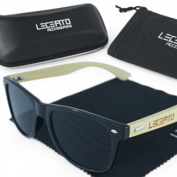 OKULARY PRZECIWSŁONECZNE DREWNIANE UV400 LECERTO ZESTAW - obrazek 1