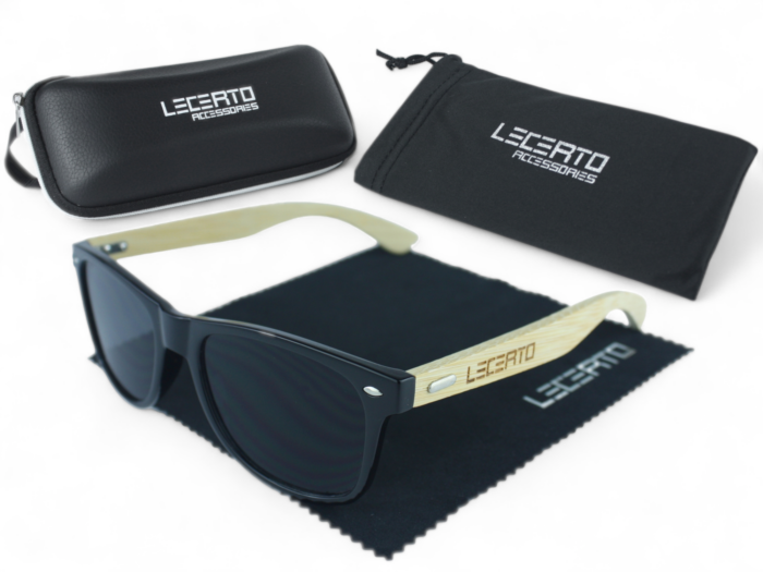 OKULARY PRZECIWSŁONECZNE DREWNIANE UV400 LECERTO ZESTAW - obrazek 5