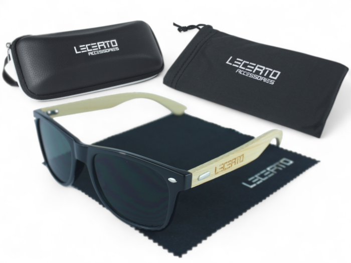 OKULARY PRZECIWSŁONECZNE DREWNIANE UV400 LECERTO ZESTAW - obrazek 5