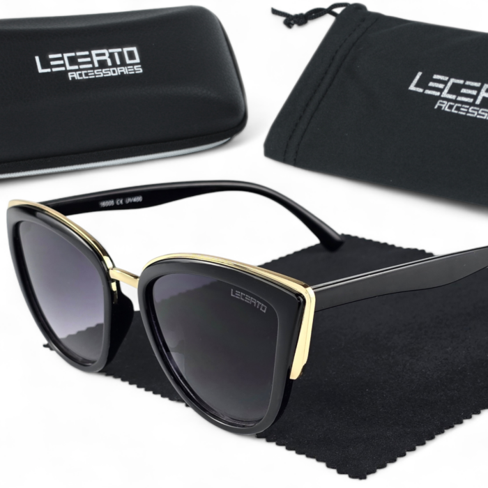 OKULARY PRZECIWSŁONECZNE DAMSKIE KOCIE UV400 LECERTO ZESTAW - obrazek 1