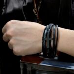 SKÓRZANA BRANSOLETKA PLECIONA MĘSKA RZEMIEŃ KRZYŻ SKÓRA NATURALNA PREMIUM - obrazek 4