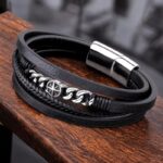 SKÓRZANA BRANSOLETKA PLECIONA MĘSKA RZEMIEŃ KOMPAS PREMIUM - obrazek 2