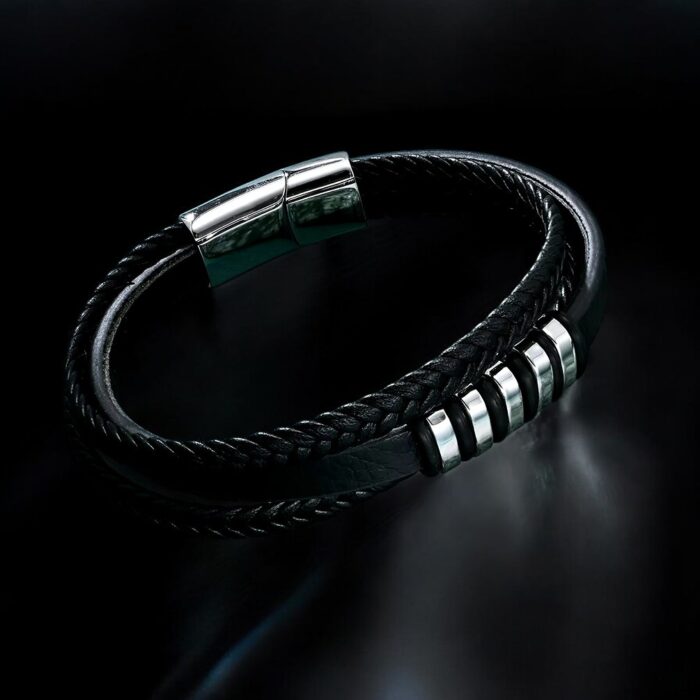 SKÓRZANA BRANSOLETKA PLECIONA MĘSKA POTRÓJNY RZEMIEŃ PREMIUM - obrazek 2