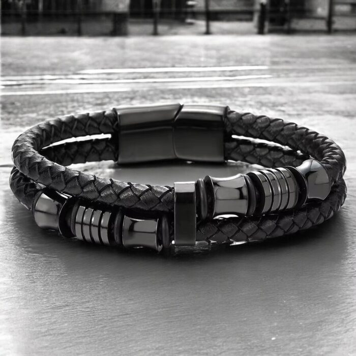 SKÓRZANA PERSONALIZOWANA BRANSOLETKA PLECIONA MĘSKA RZEMIEŃ SKÓRA NATURALNA PREMIUM GRAWER GRATIS - obrazek 2
