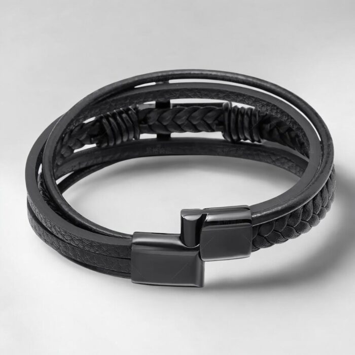 SKÓRZANA BRANSOLETKA PLECIONA MĘSKA RZEMIEŃ KRZYŻ SKÓRA NATURALNA PREMIUM - obrazek 7