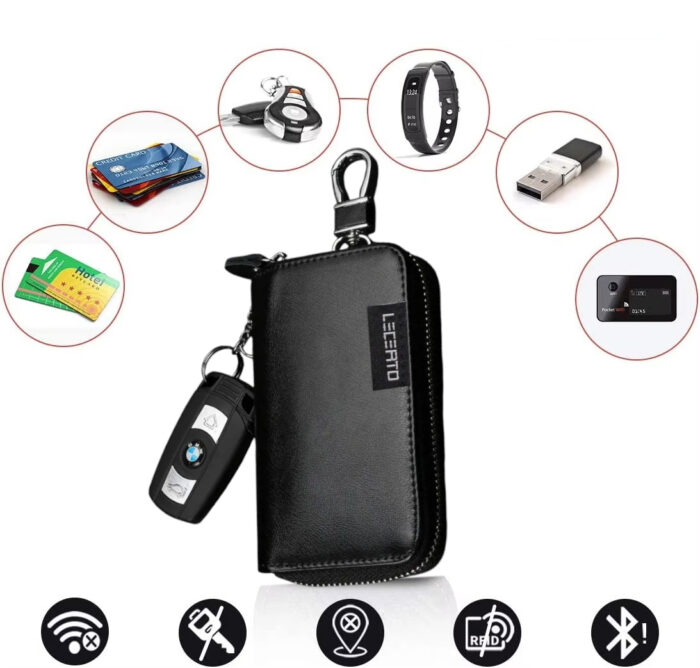 Etui antykradzieżowe skórzane na klucze z wkładką antykradzieżową na karty RFID LECERTO - obrazek 8
