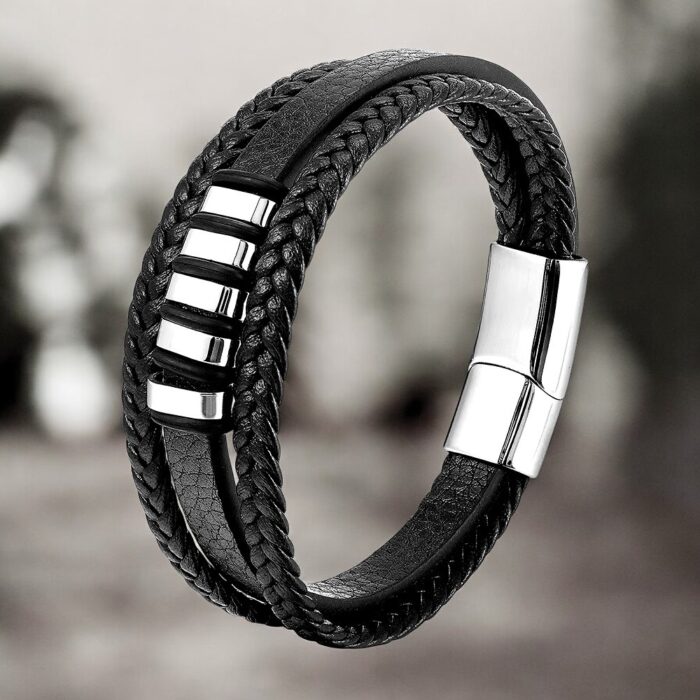 SKÓRZANA BRANSOLETKA PLECIONA MĘSKA POTRÓJNY RZEMIEŃ PREMIUM - obrazek 6