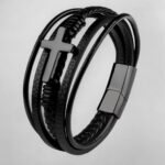 SKÓRZANA BRANSOLETKA PLECIONA MĘSKA RZEMIEŃ KRZYŻ SKÓRA NATURALNA PREMIUM - obrazek 5