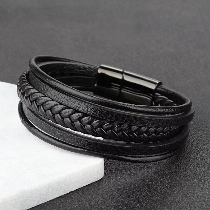 SKÓRZANA PERSONALIZOWANA BRANSOLETKA PLECIONA MĘSKA RZEMIEŃ SKÓRA NATURALNA PREMIUM GRAWER GRATIS - obrazek 3