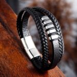 SKÓRZANA BRANSOLETKA PLECIONA MĘSKA POTRÓJNY RZEMIEŃ PREMIUM - obrazek 3