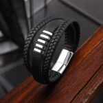 SKÓRZANA BRANSOLETKA PLECIONA MĘSKA POTRÓJNY RZEMIEŃ PREMIUM - obrazek 4