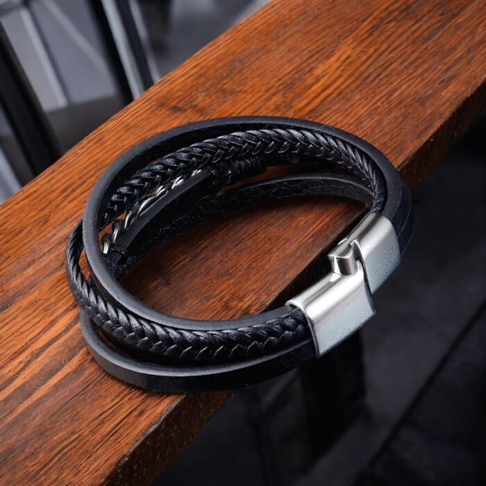 SKÓRZANA BRANSOLETKA PLECIONA MĘSKA RZEMIEŃ KOMPAS PREMIUM - obrazek 7