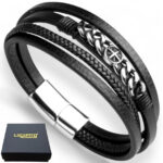 SKÓRZANA BRANSOLETKA PLECIONA MĘSKA RZEMIEŃ KOMPAS PREMIUM