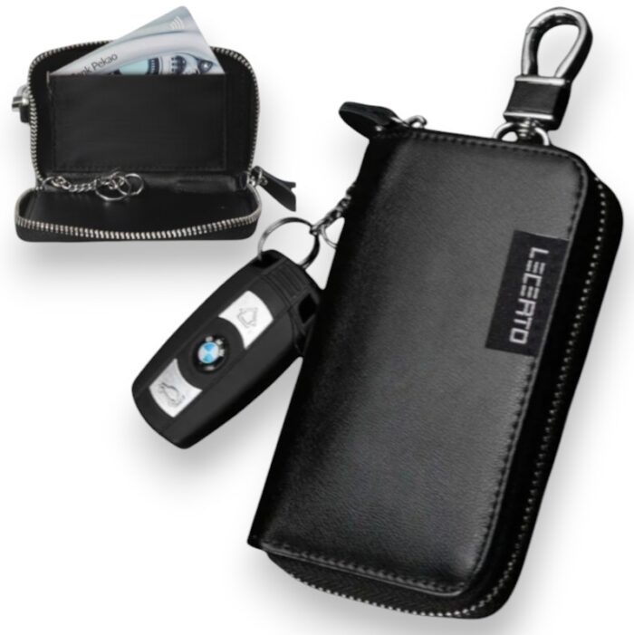 Etui antykradzieżowe skórzane na klucze z wkładką antykradzieżową na karty RFID LECERTO - obrazek 1