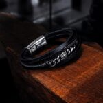 SKÓRZANA BRANSOLETKA PLECIONA MĘSKA RZEMIEŃ KOMPAS PREMIUM - obrazek 4