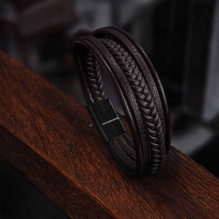 SKÓRZANA PERSONALIZOWANA BRANSOLETKA PLECIONA MĘSKA RZEMIEŃ SKÓRA NATURALNA PREMIUM GRAWER GRATIS - obrazek 3