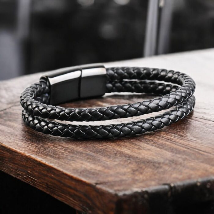 SKÓRZANA PERSONALIZOWANA BRANSOLETKA PLECIONA MĘSKA RZEMIEŃ SKÓRA NATURALNA PREMIUM GRAWER GRATIS - obrazek 4