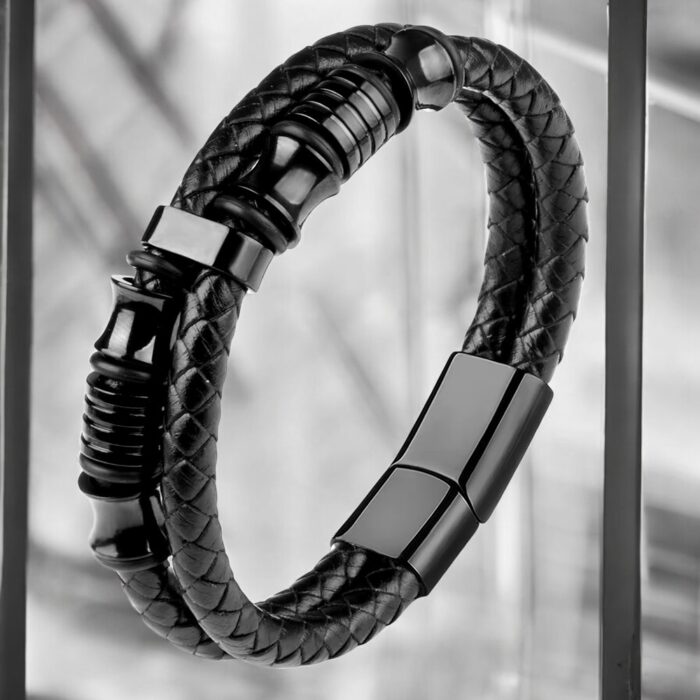 SKÓRZANA PERSONALIZOWANA BRANSOLETKA PLECIONA MĘSKA RZEMIEŃ SKÓRA NATURALNA PREMIUM GRAWER GRATIS - obrazek 3