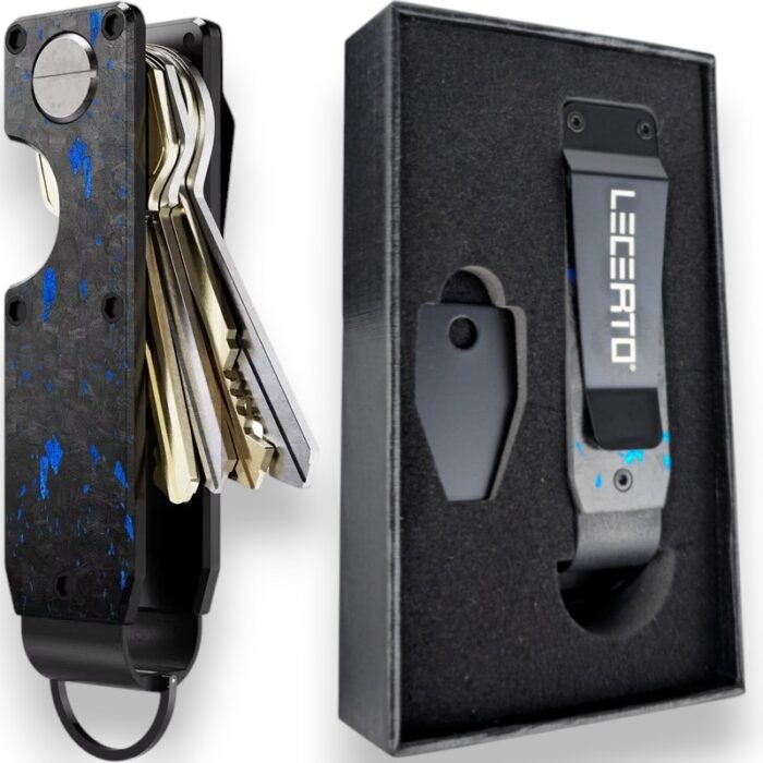 LECERTO ALUMINIOWE ETUI BRELOK NA KLUCZE NIEBIESKI CARBON - obrazek 1