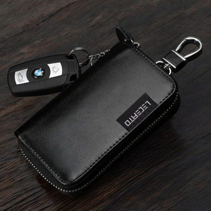 Etui antykradzieżowe skórzane na klucze z wkładką antykradzieżową na karty RFID LECERTO - obrazek 2