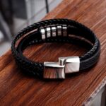 SKÓRZANA BRANSOLETKA PLECIONA MĘSKA POTRÓJNY RZEMIEŃ PREMIUM - obrazek 7