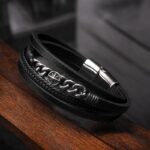 SKÓRZANA BRANSOLETKA PLECIONA MĘSKA RZEMIEŃ KOMPAS PREMIUM - obrazek 5