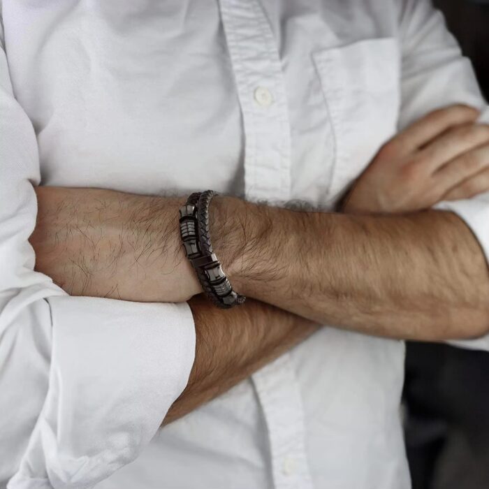 SKÓRZANA PERSONALIZOWANA BRANSOLETKA PLECIONA MĘSKA RZEMIEŃ SKÓRA NATURALNA PREMIUM GRAWER GRATIS - obrazek 6