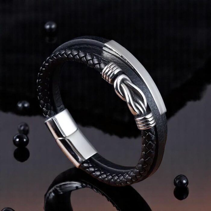 SKÓRZANA PERSONALIZOWANA BRANSOLETKA PLECIONA MĘSKA REGULOWANA PREMIUM GRAWER GRATIS - obrazek 4