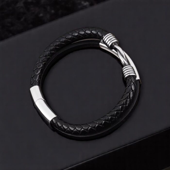 SKÓRZANA PERSONALIZOWANA BRANSOLETKA PLECIONA MĘSKA REGULOWANA PREMIUM GRAWER GRATIS - obrazek 9