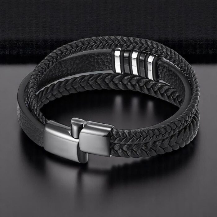 SKÓRZANA BRANSOLETKA PLECIONA MĘSKA REGULOWANA PREMIUM - obrazek 7