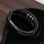 SKÓRZANA BRANSOLETKA PLECIONA MĘSKA REGULOWANA PREMIUM - obrazek 3